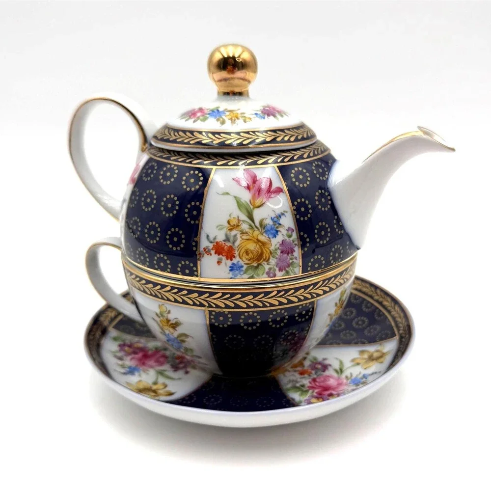 Floral Stackable Teapot & Individual Cup Coffee or Tea